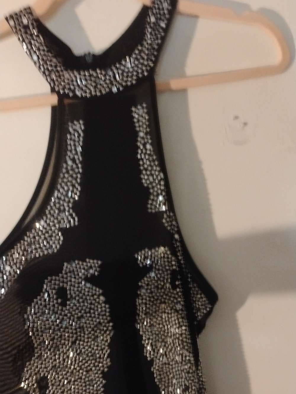 Black Evening Tank with Silver Sequin Detail